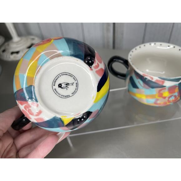 Anthropologie Coffee Tea Mug Ceramic KINETIC STENCIL Dots Abstract Set Of 2 - Picture 4 of 6